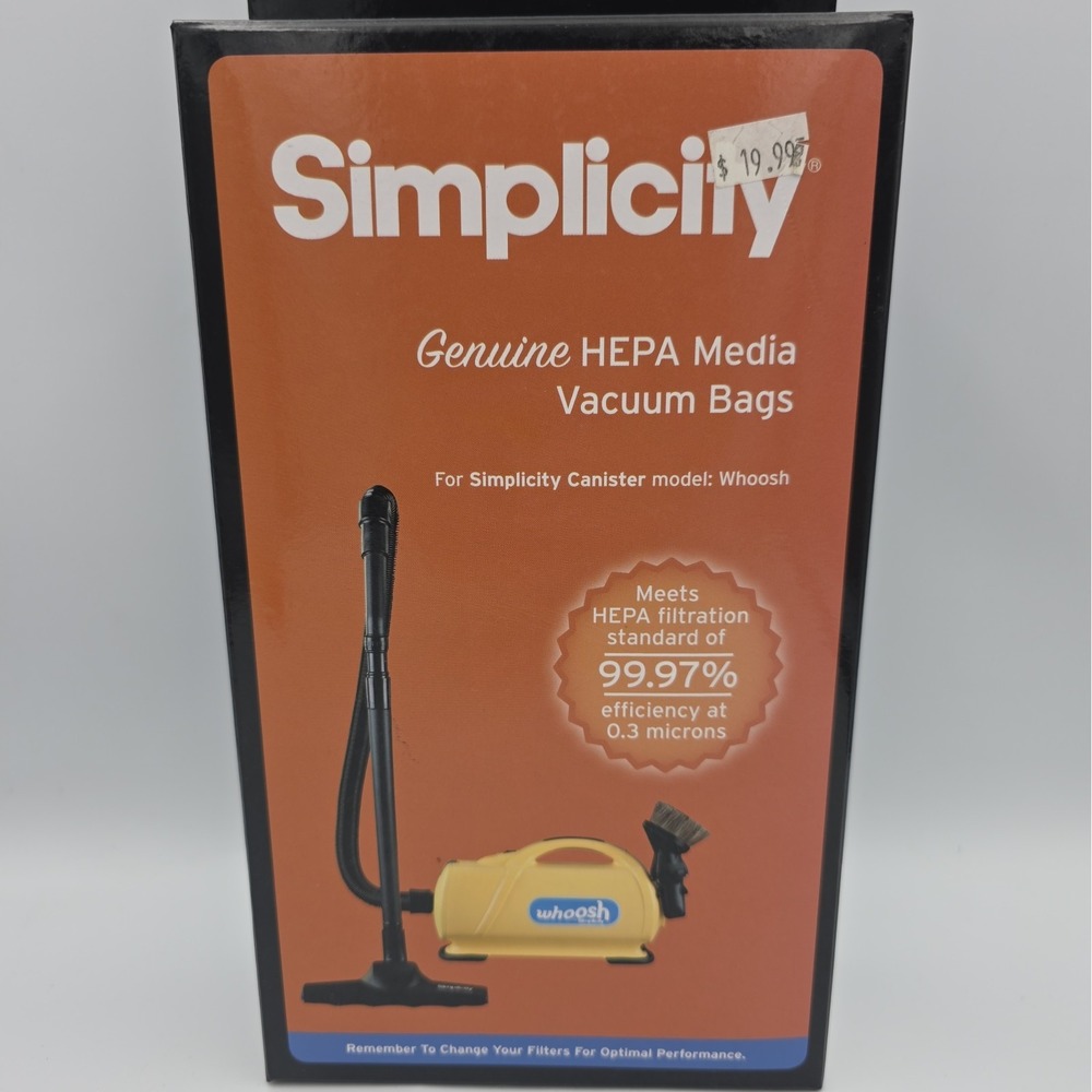 Simplicity Hepa Media Vacuum Bag For Canister Model Whoosh SOH-6 OEM NOS 6 Pack